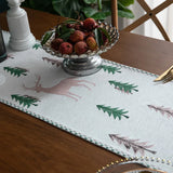elvesmall Christmas Tree Table Runner Winter Holiday Xmas Elk Table Path,Dining Cloth Placemat New Year Home Kitchen Rustic Decorations