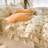 elvesmall Lace Duvet Cover Single Style Floral Bedding Set Cotton Comforter Green Double Korean Quilt Cover Ruffle Flower