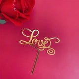 elvesmall  New Happy Valentine's Day Cake Topper Acrylic Gold Red Love Wedding Cupcake Topper for Lady Wedding Party Cake Decorations