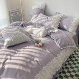 elvesmall Romantic Flower Lace Bedding Set with Ruffles for Girls and Women Sets Full Bed Sheets Quilt Comforter Duvet Complete King Size