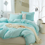 elvesmall American Style Furball Tasseles King Size Bedding Set Hairball Tassel Duvet Cover Sets Queen Washed Quilt Cover Set No Bed Sheet