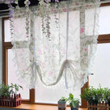 elvesmall  Ruffle Floral Pull-Up Curtain for Small Window Lace Sheer Lifting Drape Kitchen Porch Home Decoration Blinds #E
