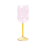 elvesmall Cute Colored Glass Goblets, High Borosilicate Glass Mug, Blown Irregular Wavy Milk Cup, Cocktails Red Wine Glass Mug