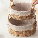 elvesmall Handwoven Storage Baskets Sundries Organizer with Lid Rectangular Cosmetics Box Clothes Laundry Basket Towel Toys Container