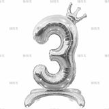 elvesmall  32 Inch Crystal Gradient Number Stand Foil Balloons with Crown Figures Globos 0-9 Birthday Party Decorations Wedding Baby Shower