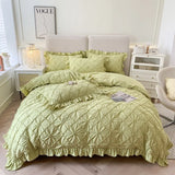 elvesmall  Korean Cotton Four Piece Bedding Set Solid Princess Style Girl Heart Quilt Cover Sheet Pure Cotton Bedding Set Four Seasons
