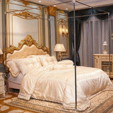 elvesmall  Embroidery Lace Palace Mosquito Net with Stainless Steel Bracket Square Princess Mosquito Tent for Bed Double Bed Nets Canopy