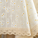 elvesmall  Cotton Blend Tablecloth Beige Floral Printed Washable Farmhouse Table Cover for Wedding Party Living Room Baby Shower Decoration