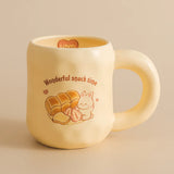elvesmall  -  1pc Ceramic Mug with Spoon and Lid Cute Ceramic Coffee Milk Cup Cartoon Cup Steaming Microwave Cup kitchenware Gift for Girls