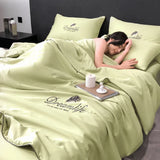 elvesmall Luxury Embroidery Summer Blanket for Bed Sleeping Non-stick Body Summer Quilt Soft Skin Friendly Air Conditioner Comforter Silky