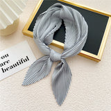 elvesmall Women Pleated Satin Scarf Headscarf Neckerchief Skinny Ribbon Square Hair Tie Band Kerchief Satin Foulard Scarves Decorative