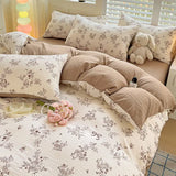 elvesmall Pink Tulip Bedding Set INS Pastoral Flowers Duvet Cover Queen Full Twin Size Flat Bed Sheet Floral Pillowcase Girls Bed Linen