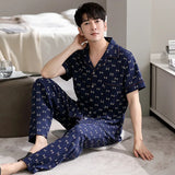 elvesmall  High Quality Pyjamas Men Spring Summer Pure Cotton Breathable Pajamas Short Sleeved Cardigan Casual Male Home Cloth Suit Youth