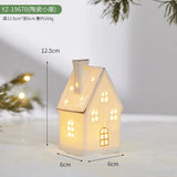 elvesmall Christmas ceramic house pendant LED light-emitting hollow Christmas scene window ornament Christmas gift