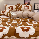elvesmall Ins Purple Blueberry Four-piece Bedding Set Washed Cotton Double-layer Yarn Literary Quilt Cover Bed Sheet Three-piece Set