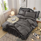 elvesmall Luxury Black Princess Bedding Sets Kawaii Bed Skirt Sheet Pillowcase Fashion Girl Duvet Cover 4 Pieces Home Decoration