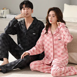 elvesmall  High Quality Men Pajamas Suit Long-sleeved Pure Cotton Couple Loungewear Set Soft Warm Autumn Winter Sleepwear Women Pyjamas