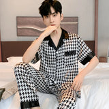 elvesmall  Fashionable Luxury Spring Ice Silk Men's Pajamas Long Sleeve Pants Thin Pyjamas Summer Youth Homewear Set Sleepwear-set Male
