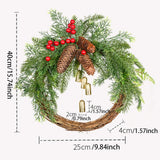 elvesmall Farmhouse Christmas Wreath With Bells Door Pine Cone Decoration Artificial Geen Plants Simulation Flower Vine New Year Garland