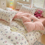 elvesmall Pink Tulip Bedding Set INS Pastoral Flowers Duvet Cover Queen Full Twin Size Flat Bed Sheet Floral Pillowcase Girls Bed Linen