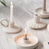 elvesmall Ceramic Candle Holder for Pillar Taper Candle White Pottery Candlestick Wedding Decoration Table Decorative Candle Holder