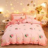 elvesmall Botanical Floral Duvet Cover with Ruffle Lace Pastoral Style Flowers Comforter Cover 3 Piece Microfiber Reversible Bedding Set