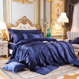 elvesmall Solid Color Bedding Set with Silk Duvet Cover Bed Sheet Pillowcase Luxury Satin Bedsheet King Queen Double Twin Size