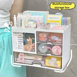 elvesmall Desktop Storage Box Organizer Desk Pen Holder Transparent Stationery Drawer Storage Rack Multi-functional Student Organizing Box