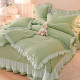 elvesmall  Pink Princess Girls Ruffle Lace Bedding Sets Luxury Quilt Cover Bed Sheet and Pillowcases Soft Bedclothes Decor Home