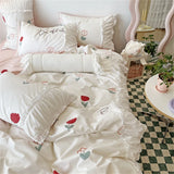 elvesmall Luxury Romantic Flower Bedding Set With Ruffles and Lace for Princess Girls and Women King Size Bed Duvet Sets Full Sheets Quilt