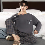 elvesmall  Men Casual Pajamas Suit Autumn Winter Comfortable Pure Cotton Loose Sleepwear Male Large Size Long Sleeves Long Pants Homecloth