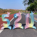 elvesmall  32 Inch Crystal Gradient Number Stand Foil Balloons with Crown Figures Globos 0-9 Birthday Party Decorations Wedding Baby Shower