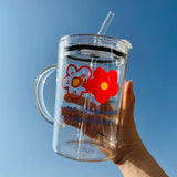 elvesmall  -  1000ml Glass Cups With Lid  And Straw Drinkware Cute Coffee Mugs Big Glasses For Drinks Water Tea  Korean Milk Juice Beer Cup
