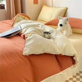elvesmall New Wash Cotton Bedding Set Duvet Cover Flat Sheets Pillowcase Bed Sheet Set Comforter Cover Bed Linens Set Queen King Size