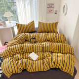 elvesmall Stripe Style Bedding Set Duvet Cover Pillowcase with Bedsheet Soft Bed Linen Sets Four-Piece Set for Home