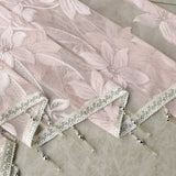elvesmall 1PC Pink Floral Short Curtain for Kitchen Small Window Sheer Drape With Beads Bottom Cabinet Study Cafe Blind #E
