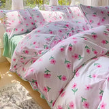 elvesmall Princess Style Pleated Lace Autumn and Winter Caramel Color Four-piece Bedding Set Quilt Cover Bed Sheet Bed Skirt Bed Sheet