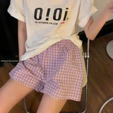 elvesmall Plaid Pajamas Pants for Women Sleep Shorts Bottoms Summer Sleepwear Korean Style Home Clothes Elastic Waist Room Sleeping Wear