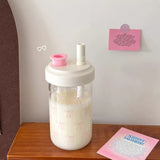 elvesmall Cute Bow Water Bottle Bubble Tea Coffee Tumbler Aesthetic Kawaii Reusable Cups Plastic Korean Milk Juice Cup Drink Bottle 500ml