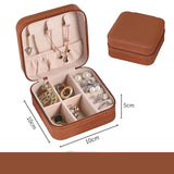 elvesmall Portable Jewelry Box Jewelry Organizer Display Travel Jewelry Case Boxes Button Leather Storage Zipper Jewelers Makeup Organizer