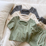 elvesmall  Pocket Women Pajamas Shorts Set Korean Sleepwear 2 Piece Pijama Loungewear Solid Summer Home Suit Clothes Night Wear Oufit