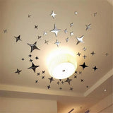 elvesmall 50Pcs Vogue Removable 3D Star Shape Mirror Effect Popular Home Decor Wall Art Decals Stickers