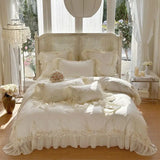 elvesmall Egyptian Cotton Wedding Bedding Set, Romantic French Lace Ruffles, Flowers Embroidery, Duvet Cover, Bed Sheet, Pillowcases