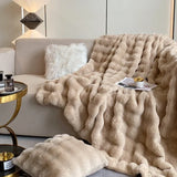 elvesmall  luxury faux fur Blanket double-sided fluffy bubble Fleece bed Plaid sofa blankets plush sofa cover bedspreads for double bed