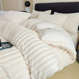elvesmall Winter Thickened Plush Warm Duvet Cover Set Solid Color Luxury High Quality Quilt Cover Sheet Pillowcase 4pcs Queen Bedding Set