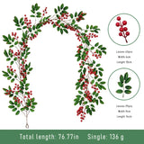elvesmall  Christmas Garlands Pine Cone  Wreath With Red Berry Poinsettia Flowers Vine for Xmas New Year Home Fireplace Wall Decorations