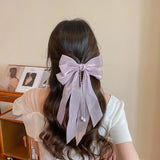 elvesmall Elegant Bow Ribbon Hairpin for Women Long Tassels Pearl Pin Bowknot Stain Hair Clip Retro Headband Girl Hair Accessories Jewelry