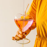 elvesmall 1pc Heart Shaped Cocktail Glass with Straw Clear Stemmed Wine Glass Creative Champagne Glasses Drinking Cups for Bar Pub Club