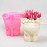 elvesmall Silicone Mold Cartoon Wreath Cat Flower Pot Succulent Pen Holder DIY Making Resin Concrete Vase Cactus Silicone Mold Home Decor