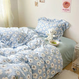 elvesmall Pink Tulip Duvet Cover Set Ins Korean Style with Flat Sheet Pillowcase No filler Washed Cotton Queen Full Twin Home Bed Linen